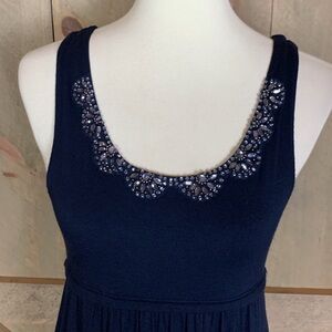 Ann Taylor LOFT navy blue dress with beaded neckline Size XS